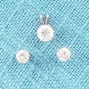 Cubic Zirconia Stud Earring & Necklace Charm Set